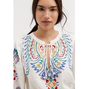 NWT Anthropologie Forever That Girl Embroidered Peplum Blouse